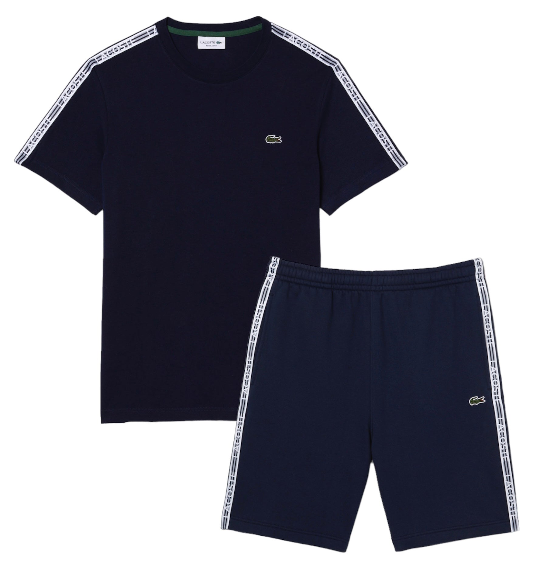 Lacoste Men\'s Regular Fit Logo – Shorts BLVD & Set - Stripe T-shirt Whit Navy