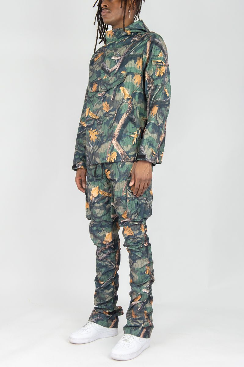 Rebel Minds - Camo Nylon Anorak & Stacked Cargo Pants Set - Wood Camo