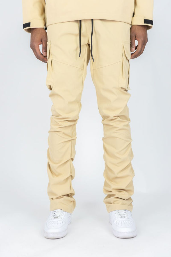 Rebel Minds - Solid Nylon Stacked Cargo Pants - Khaki