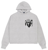 Roku - Respect Or Die Cropped Drop Shoulder Hoodie W Rhinestone - Heather Grey