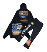 Genuine - Legends & Stars Hoodie & Flare Pants Set - Black