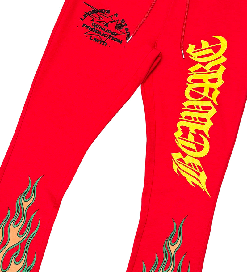 Genuine - Beware Hoodie & Flare Pants Set - Red