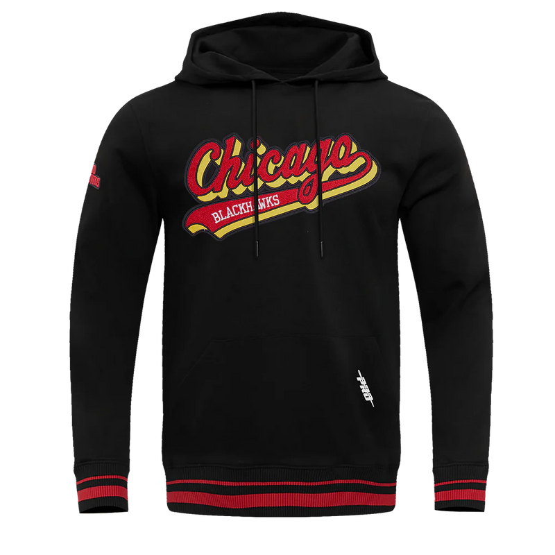 Pro Standard - Chicago Blackhawks Script Tail Rib Flc Po Hoodie - Black Red