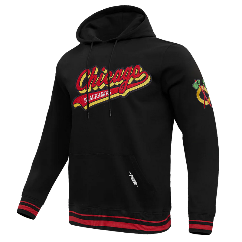 Pro Standard - Chicago Blackhawks Script Tail Rib Flc Po Hoodie - Black Red