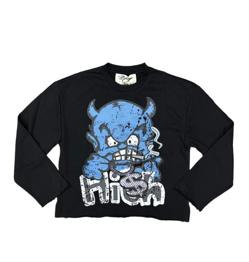 BKYS - "High Life" F-terry Long Sleeve Cropped T-shirt - Black