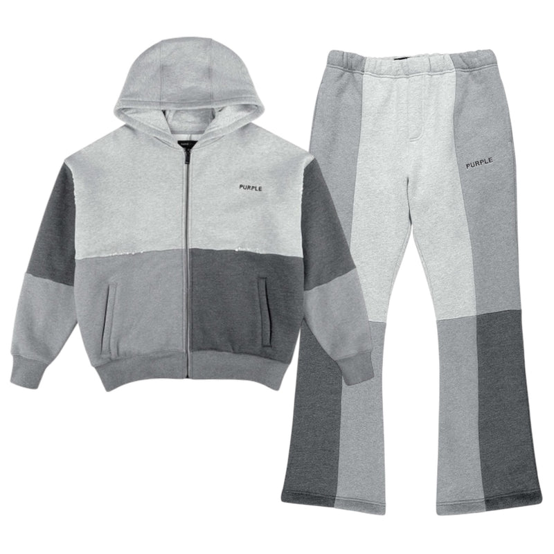 Purple Brand Wordmark Zip Up Hoodie & Sweatpants Set -  Grey