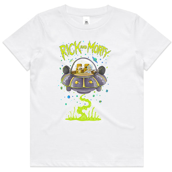 Kids Rick And Morty T-shirt - White Neon Green