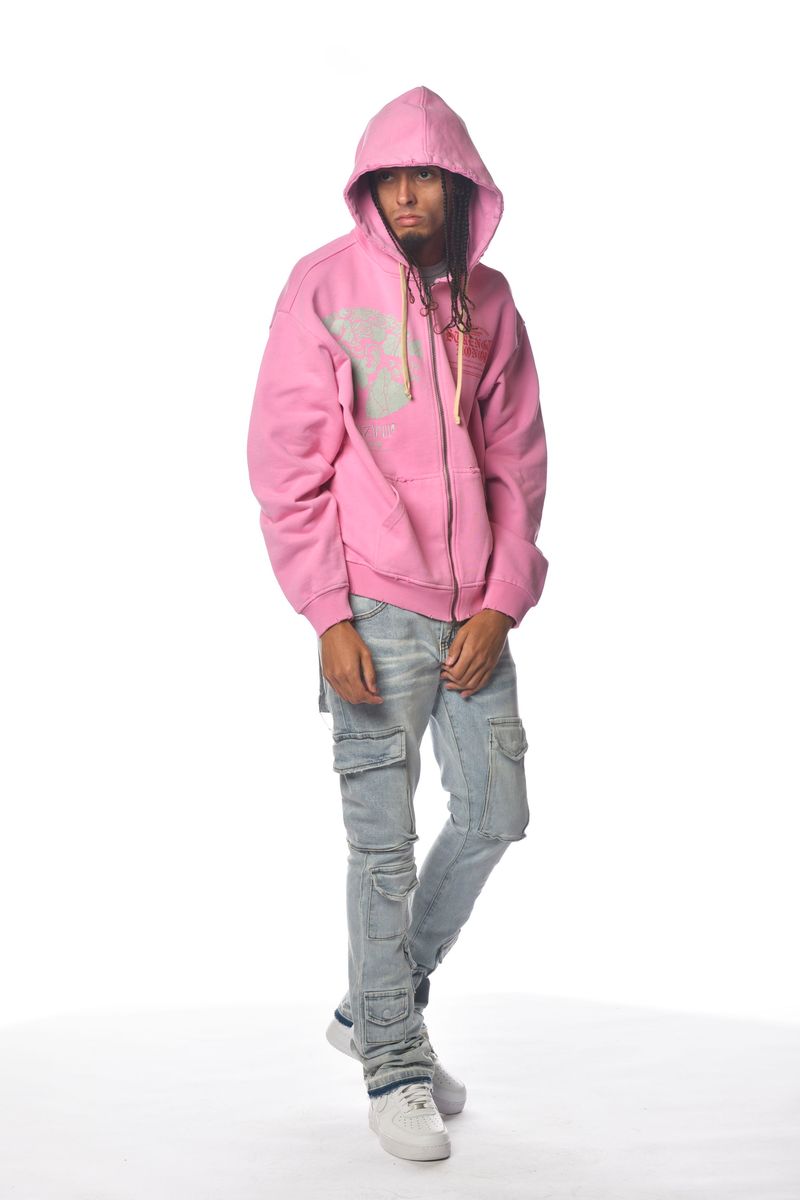 Gunzinii Strength Honor Zinii Zip Down Crop Hoodie - Pink