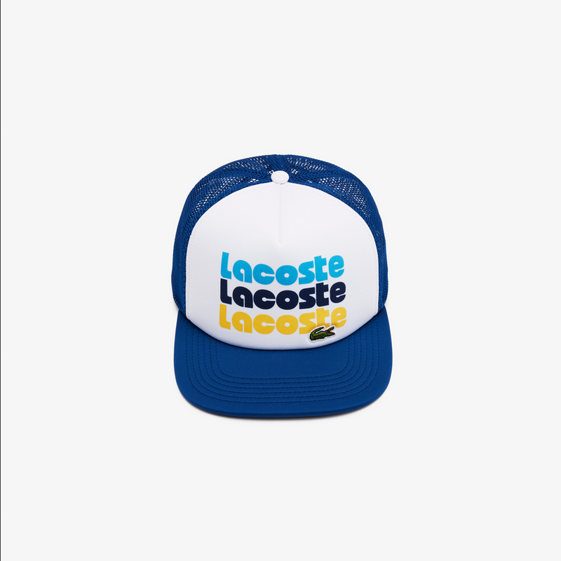 Lacoste Unisex Print Trucker Cap - White Blue F2F