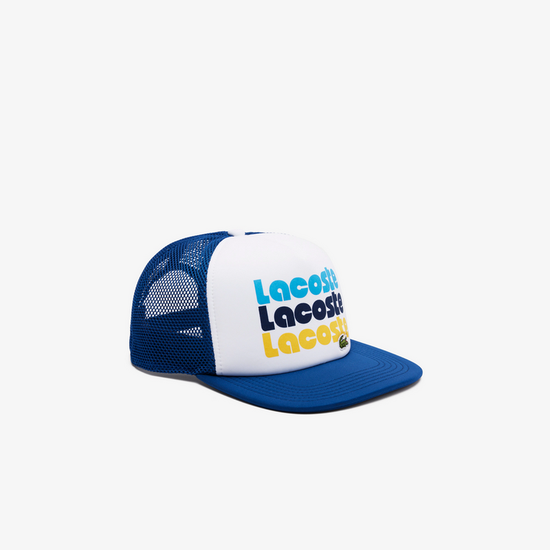 Lacoste Unisex Print Trucker Cap - White Blue F2F