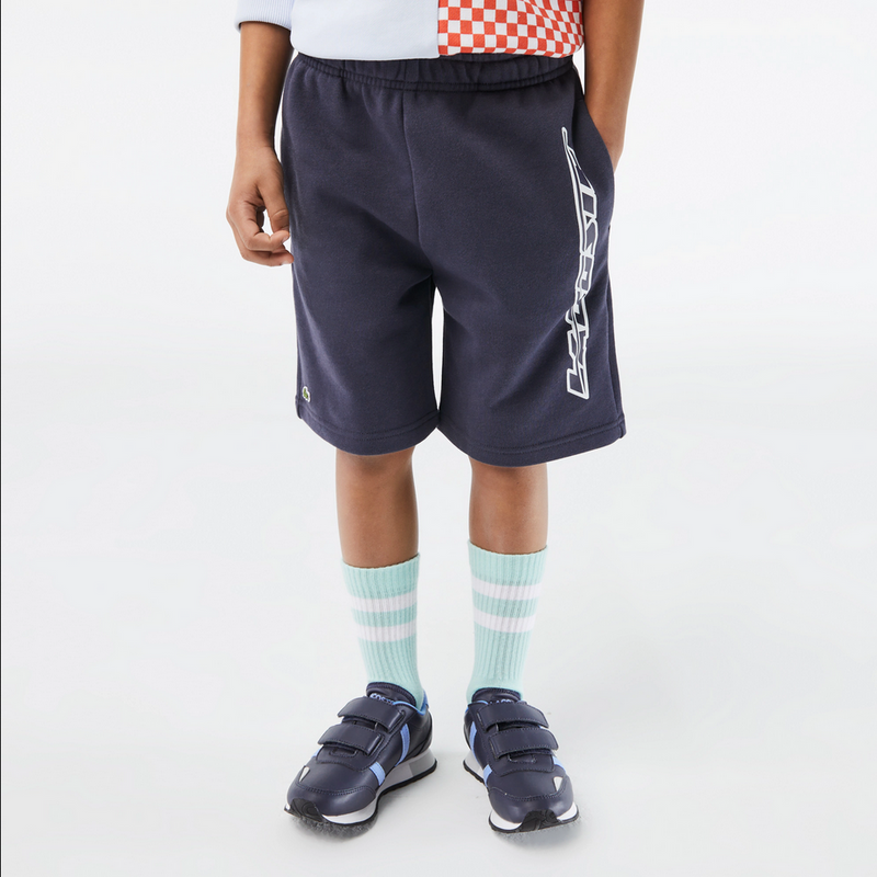 Lacoste Kids' Organic Cotton Contrast Branding Shorts - Blue KXE