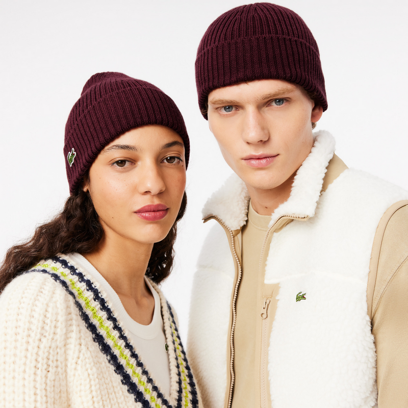 Lacoste Men's Ribbed Wool Beanie - Bordeaux Dark BZD