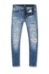 Jordan Craig Sean - Elmhurst Denim Jt3493 Crinkled Jeans W Shreds - Mid Blue