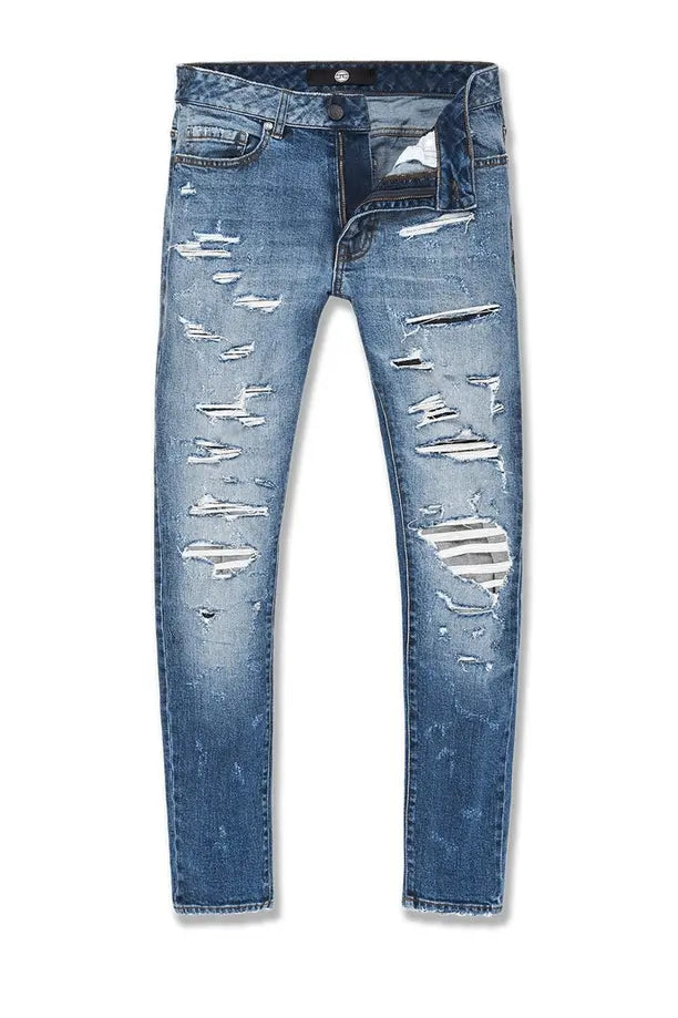 Jordan Craig Sean - Elmhurst Denim Jt3493 Crinkled Jeans W Shreds - Mid Blue