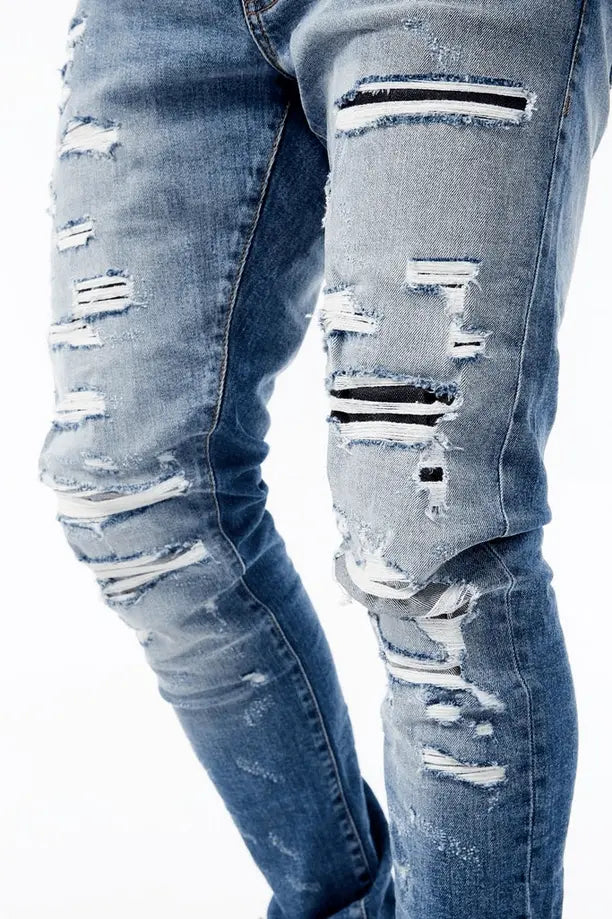 Jordan Craig Sean - Elmhurst Denim Jt3493 Crinkled Jeans W Shreds - Mid Blue