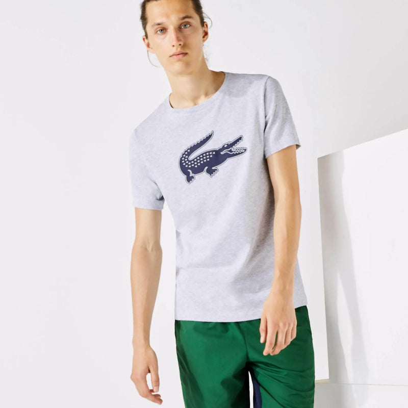 Men's Lacoste Sport 3d Print Crocodile Breathable Jersey T-shirt Grey Navy Mnc