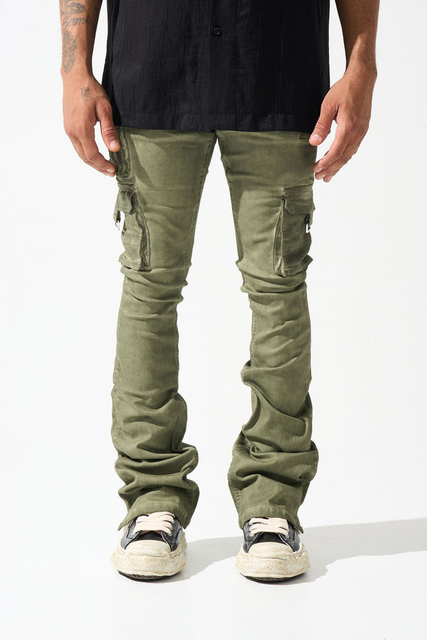 Serenede 'Oil'' Cargo Stacked Jeans - Olive