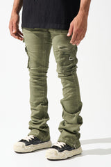 Serenede 'Oil'' Cargo Stacked Jeans - Olive