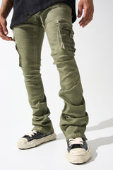 Serenede 'Oil'' Cargo Stacked Jeans - Olive