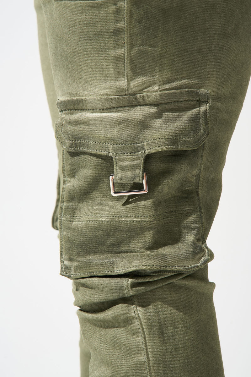 Serenede 'Oil'' Cargo Stacked Jeans - Olive