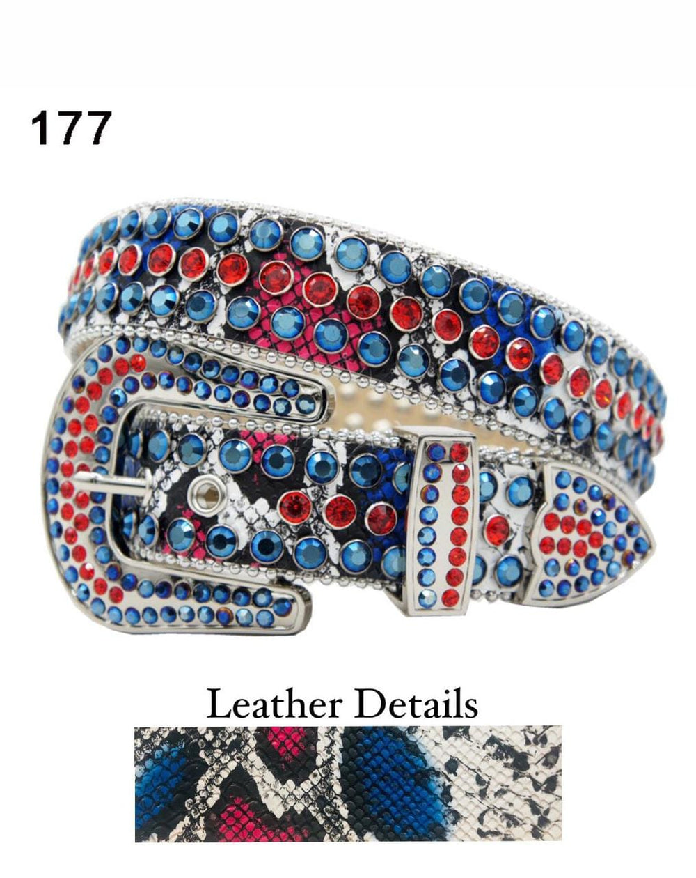 High quality DNA BELT - STONES - WHITE LEATHER WITH blue AND RED STONES